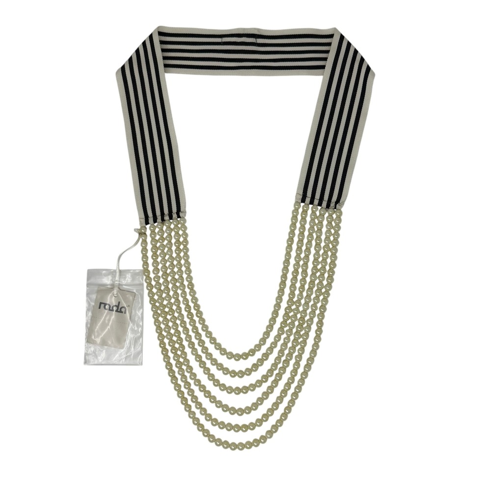 NWT‎ Anthropologie Radà Acessori Multi Strand Pearl and Striped Ribbon Necklace - Picture 2 of 10